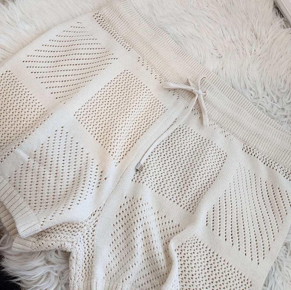 CUPCAKES & CASHEMERE CROTCHET KNIT SHORT IVORY DRAWSTRING WAIST NWT SZ LARGE - Picture 3 of 12